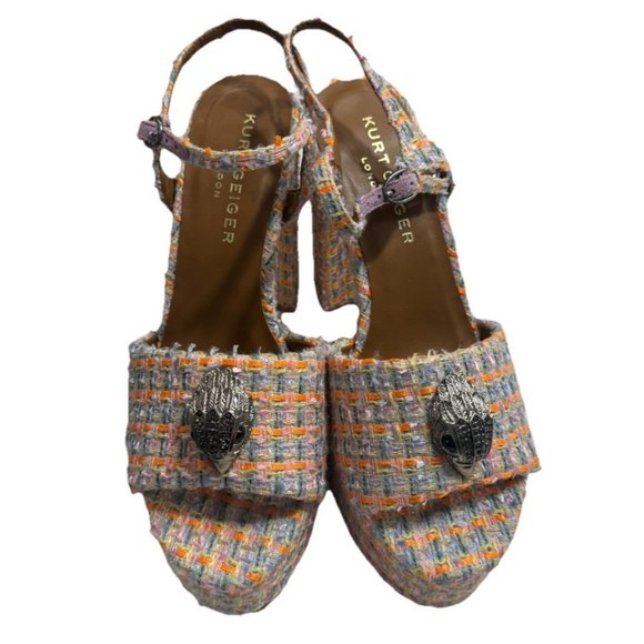 Kurt Geiger 8.5 (39) Platform Kensington London Tweed Fabric Eagle Block heel - Picture 16 of 16